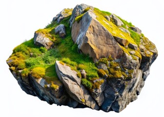 Isolated Rock Formation, Aerial View, White Background, Stone Texture, Nature Photography