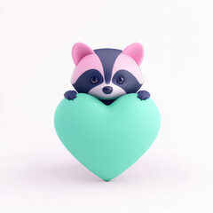 Fototapeta premium Cute raccoon character holding large heart, expressing love and joy
