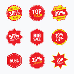Sale tags collection. Sale Tags Icon Set. Special Offer, Big Sale, Discount, Promo price tag, Vector Design