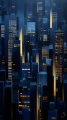 Obraz premium Vibrant cityscape with Skyscrapers at night with lights in navy blue colors
