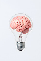 Human brain inside a light bulb representing the power of thinking