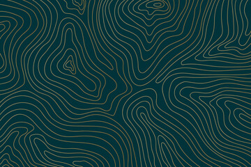 Abstract luxury topographic map background. Gold topographic lines on a dark blue background
