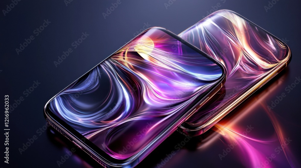 Poster mesmerizing neon swirls of luminous fluid dynamics on digital screen background