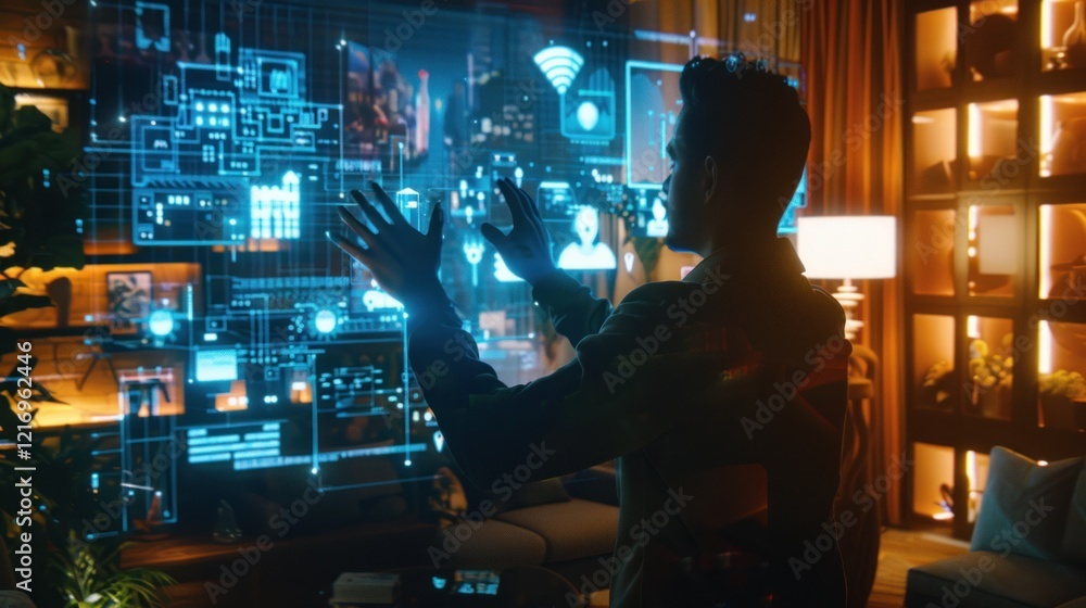 Poster high-tech control panel with digital holographic data