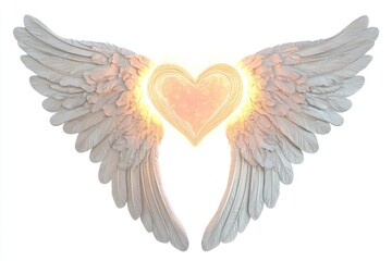 Obraz premium Cupidâ€™s wings with a glowing heart-shaped halo floating above, isolated on transparent background.