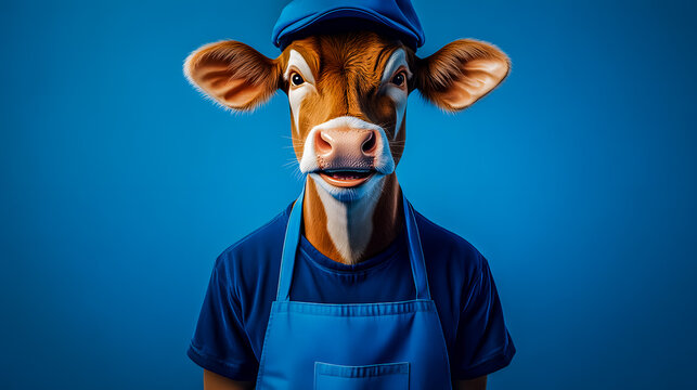 Vache avec casquette et tablier