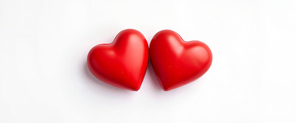 Two red hearts on white background
