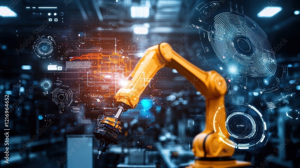 Aufkleber robotic arm operating in advanced industrial automation factory with futuristic technology