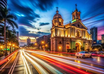Fototapeta premium Long Exposure Photography: Ermita Church at Night, Manila, Philippines