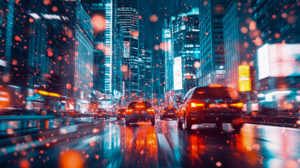 Obraz premium Night City Streetscape: Dynamic Motion Blur and Rain Effect