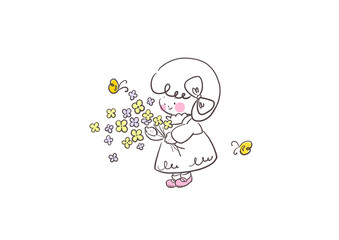 花束を抱えるワンピースの女の子