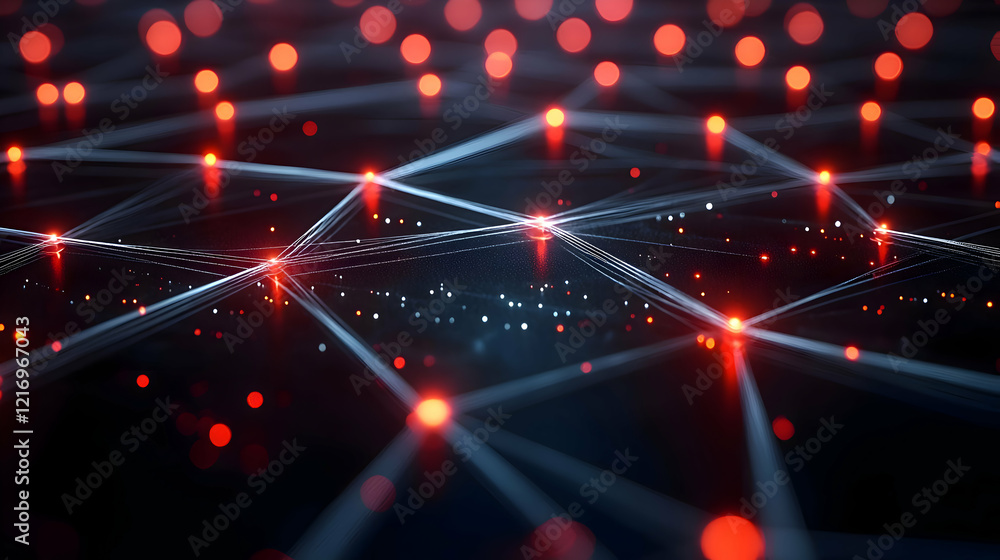 Poster abstract digital network connection: glowing lines and nodes in dark space