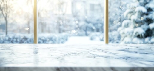 Marble Tabletop with Winter Landscape View