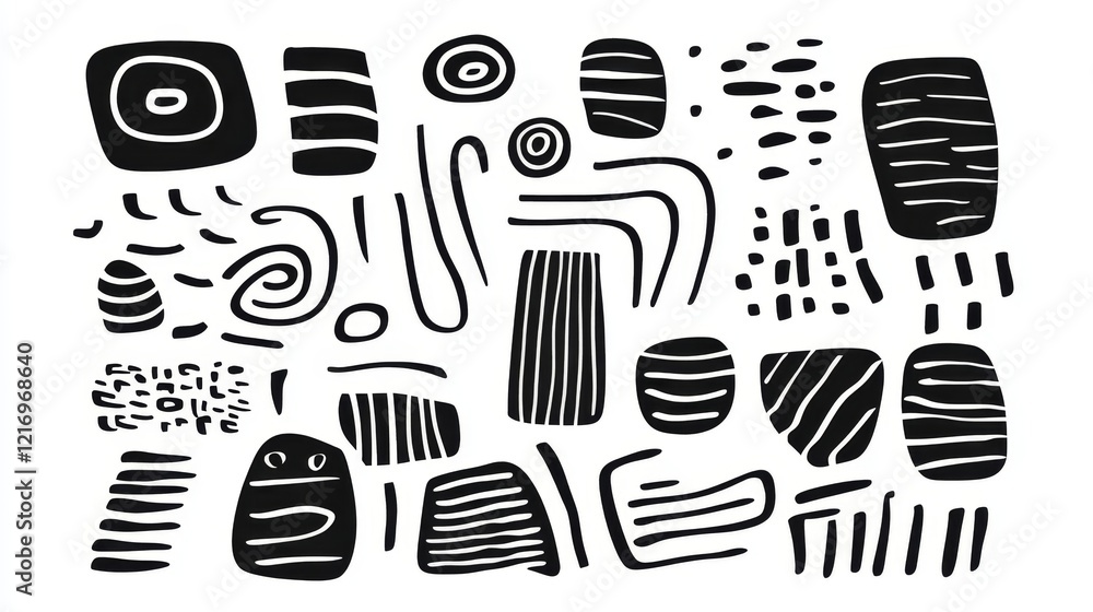 Aufkleber black abstract shapes and lines create a modern artistic design on a white background showcasing cre