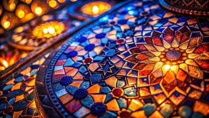 Obraz premium Low Light Mosaic Art: Glowing Tiles in Dark Ambiance