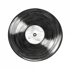 An old vinyl record, retro, top view, icon, black and white sketch isolated on a white background, picture, image for printing on a T-shirt, background, without people, concept