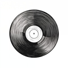 An old vinyl record, retro, top view, icon, black and white sketch isolated on a white background, picture, image for printing on a T-shirt, background, without people