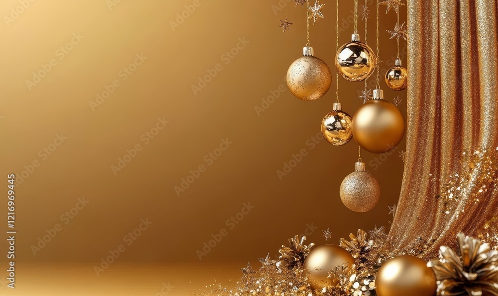 Poster shimmering baubles and sparkling lights create a joyful atmosphere.