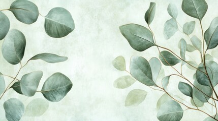 Eucalyptus leaves on textured background; design element
