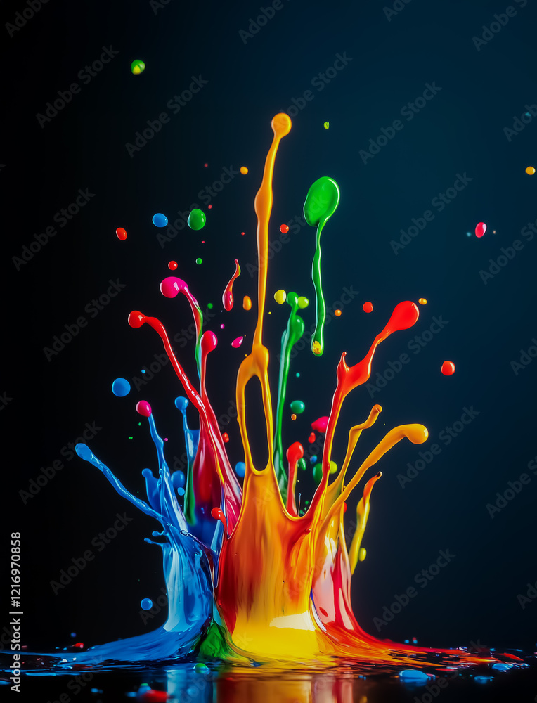 Aufkleber a striking abstract design with high contrast splashes of paint, blending vibrant hues to create a d