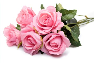 Fototapeta premium A bouquet of pink roses arranged on a clean white surface