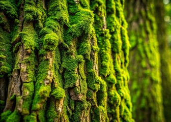 Lush Green Moss on Tree Bark Texture - Nature Stock Photo