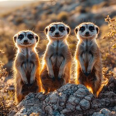 Watchful Meerkats Guarding Their Dry Desert Terrain