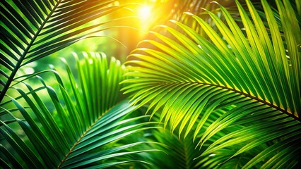 Obraz premium Lush Tropical Palm Leaves Background - Vibrant Green Foliage Portrait Photography
