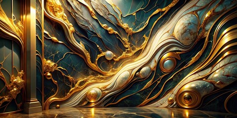 Luxurious Abstract Marble Swirl with Gold Accents - Double Exposure Stock Photo