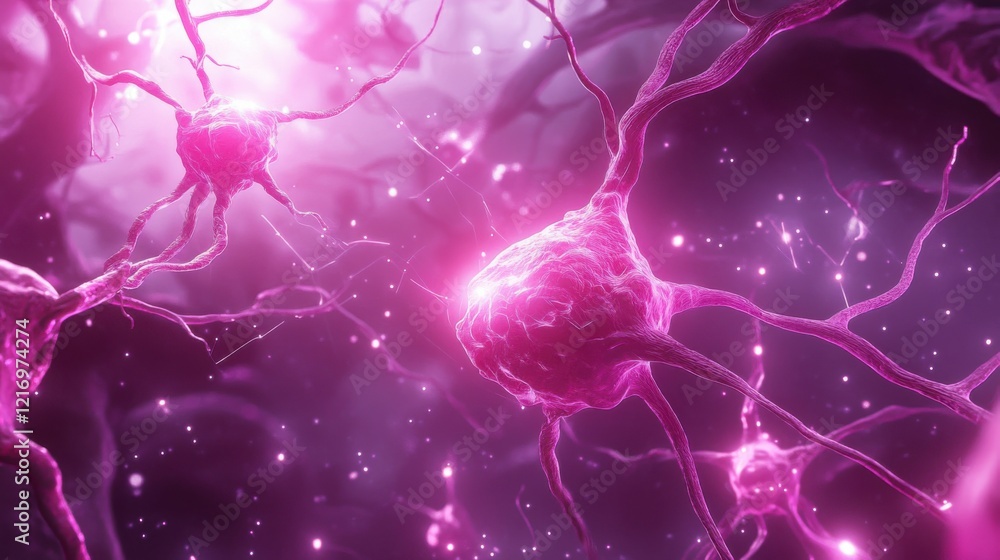 Aufkleber beautiful close-up of neurons captured in vibrant pink shades with a soft focus on synapses and glow