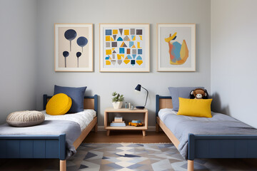 Modern cozy minimalist children's room featuring a cozy bed and comfort study Area