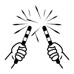 Sparkling sticks icon in doodle style