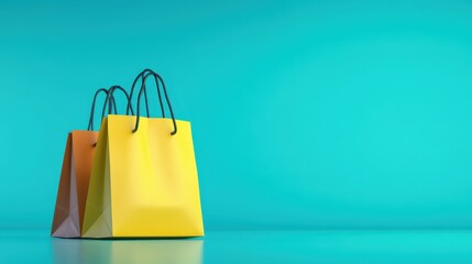 Colorful shopping bags on a vibrant turquoise background.
