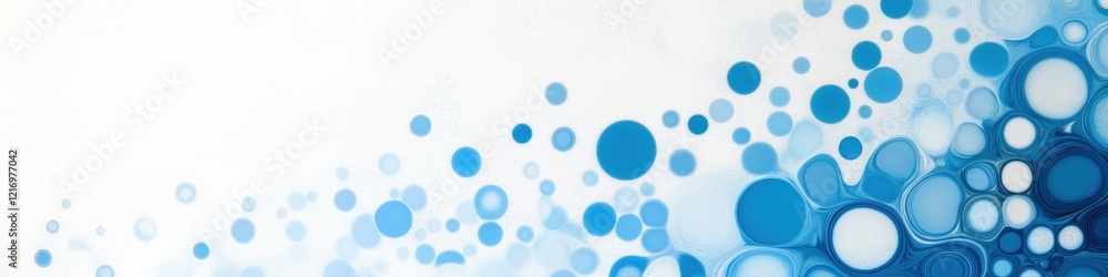Poster a blue and white background with many blue circles. the circles are of different sizes and are scatt