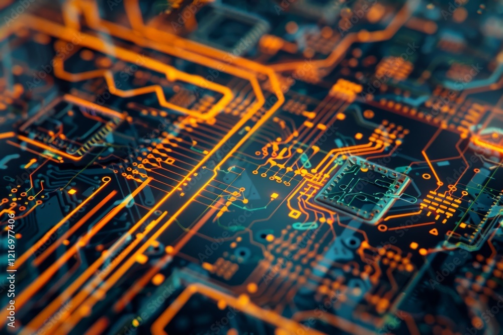 Poster an abstract background of microchips and circuit lines, abstract ai circuit board background. techno