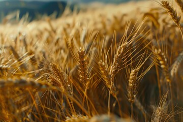 Fototapeta premium Golden wheat growing in a field under the summer sun