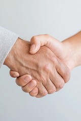 An image showcasing a close-up of a handshake between a young woman and an older person, symbolizing care and support.
