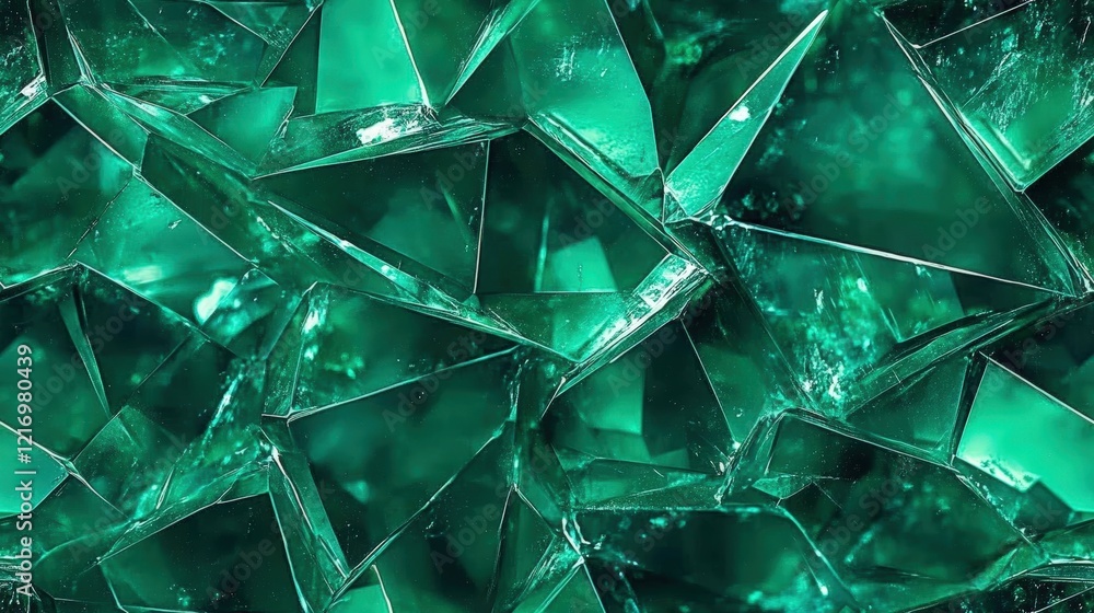 Poster isolated emerald gemstones showing unique crystal structure and vibrant green color in abstract patt