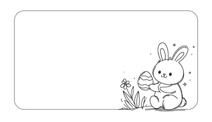 Cute Bunny Holding an Easter Egg - Black and White Line Art Illustration Frame with Space for Text or Custom Designs, Featuring a Charming Easter Theme