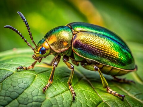 Macro Photography: Jewel Scarab Beetle (Julodis) on Summer Leaf