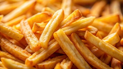 Macro Photography of Crispy French Fries, Tilt-Shift Effect, Close-up Detail