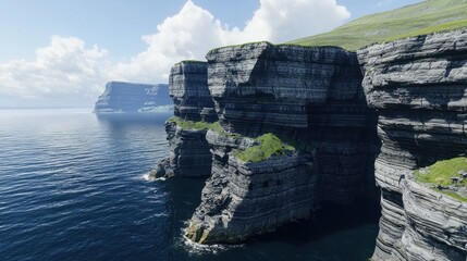 Dramatic coastal cliffs, ocean view, Ireland, travel poster