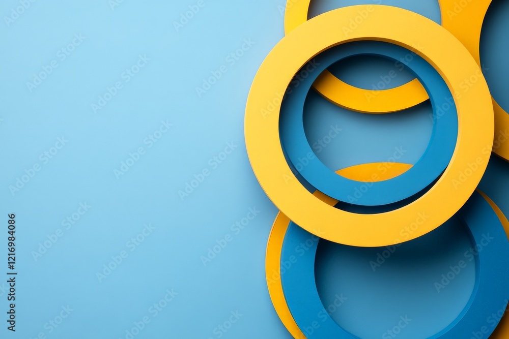 Poster bright circles in blue and yellow create a mesmerizing design element for modern decor or branding v