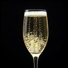A sparkling Champagne flute with bubbles rising to the top, AI Generated