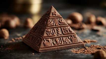 A chocolate pyramid with edible hieroglyphs and carved details