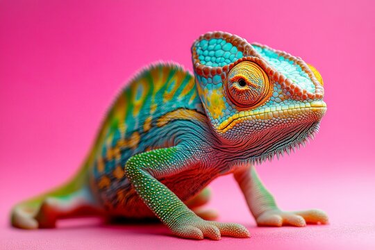 Colorful chameleon in vibrant habitat highlights unique features and patterns