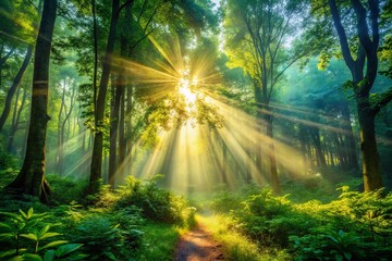 Magical Forest Sunbeam:  Enchanted Woods Bathed in Golden Sunlight