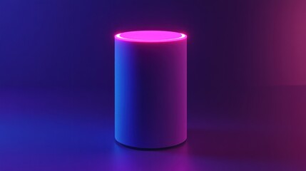 Smart speaker, neon light, dark background, product demo