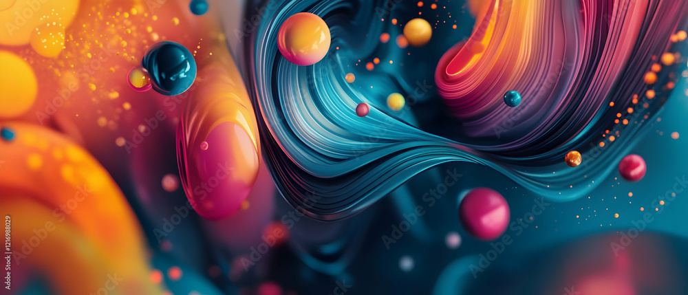 Poster abstract composition with vibrant colors and dynamic shapes, representing energy and activity -