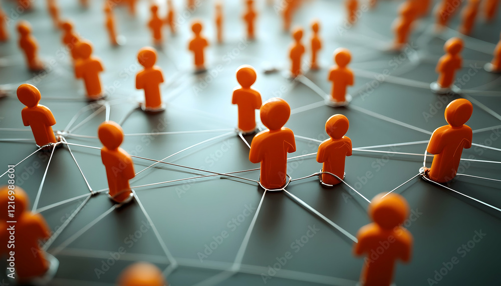 Poster abstract network illustrating connected professionals and corporate relationships in a dynamic 3d re